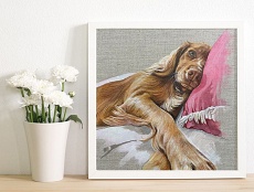 Acrylic painting of a spaniel layed down