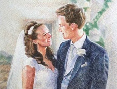 Drawing of a couple of their wedding day